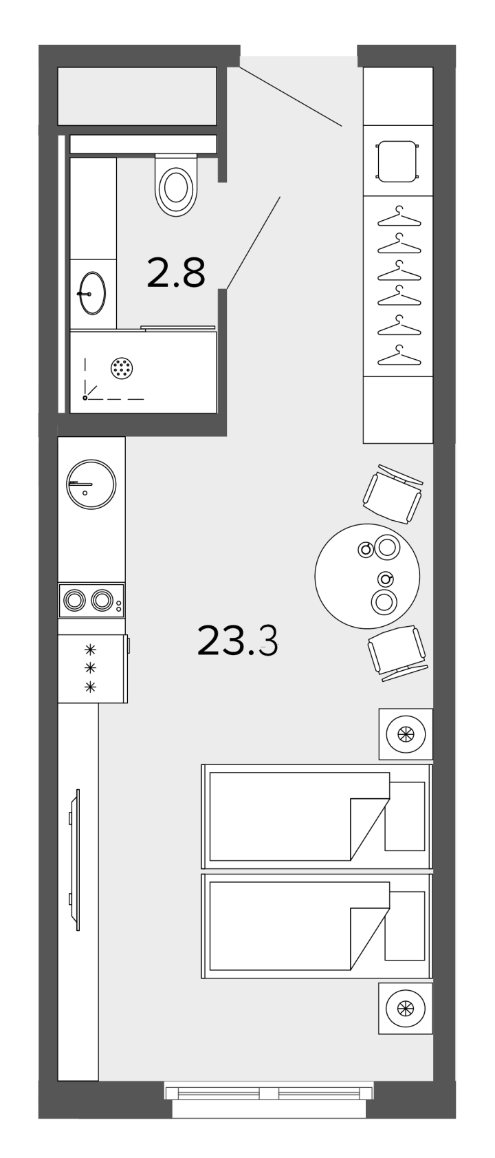 Студия 26.1 м², 5 этаж