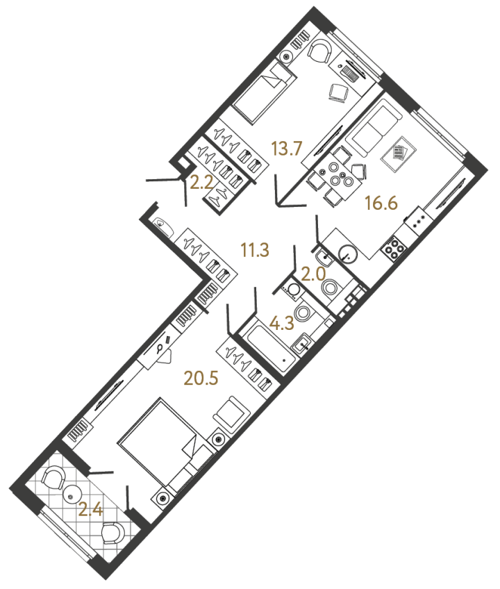 2-комнатная 70.6 м², 4 этаж, 31 729 207 руб.