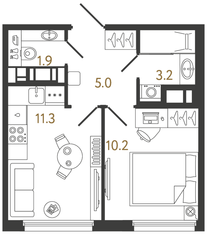 1-комнатная 31.6 м², 13 этаж