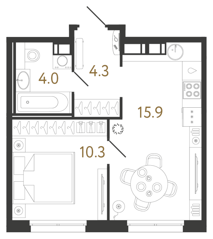 1-комнатная 34.5 м², 11 этаж