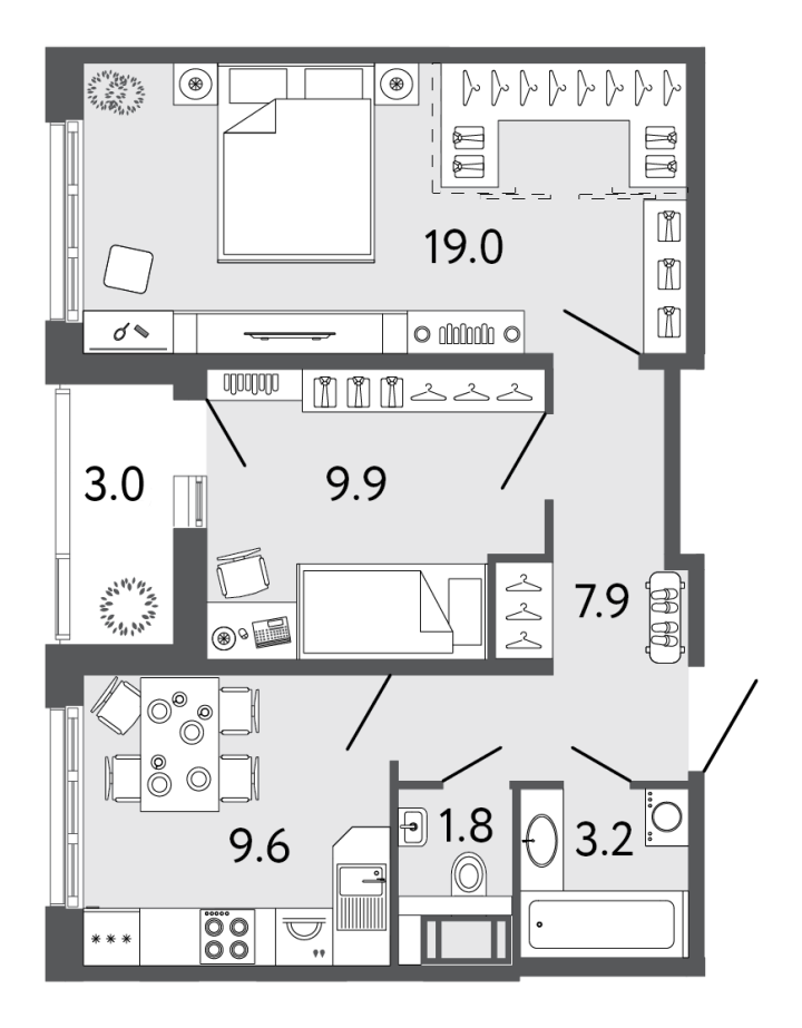 2-комнатная 51.4 м², 16 этаж, 12 521 212 руб.