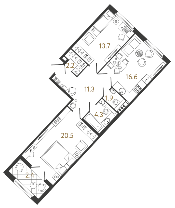 2-комнатная 70.5 м², 5 этаж, 32 317 940 руб.