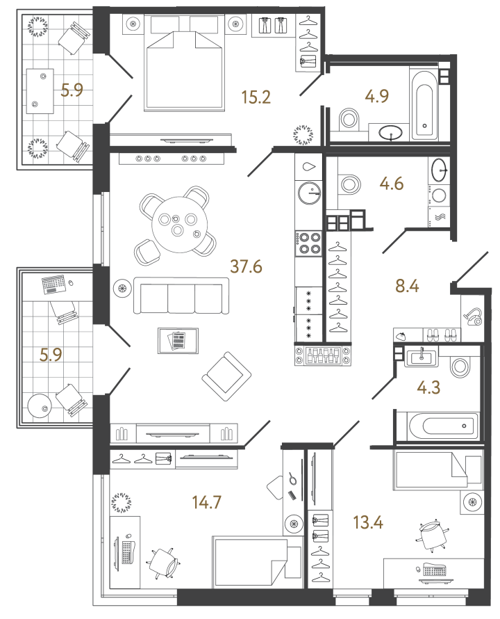 3-комнатный 103.1 м², 3 этаж