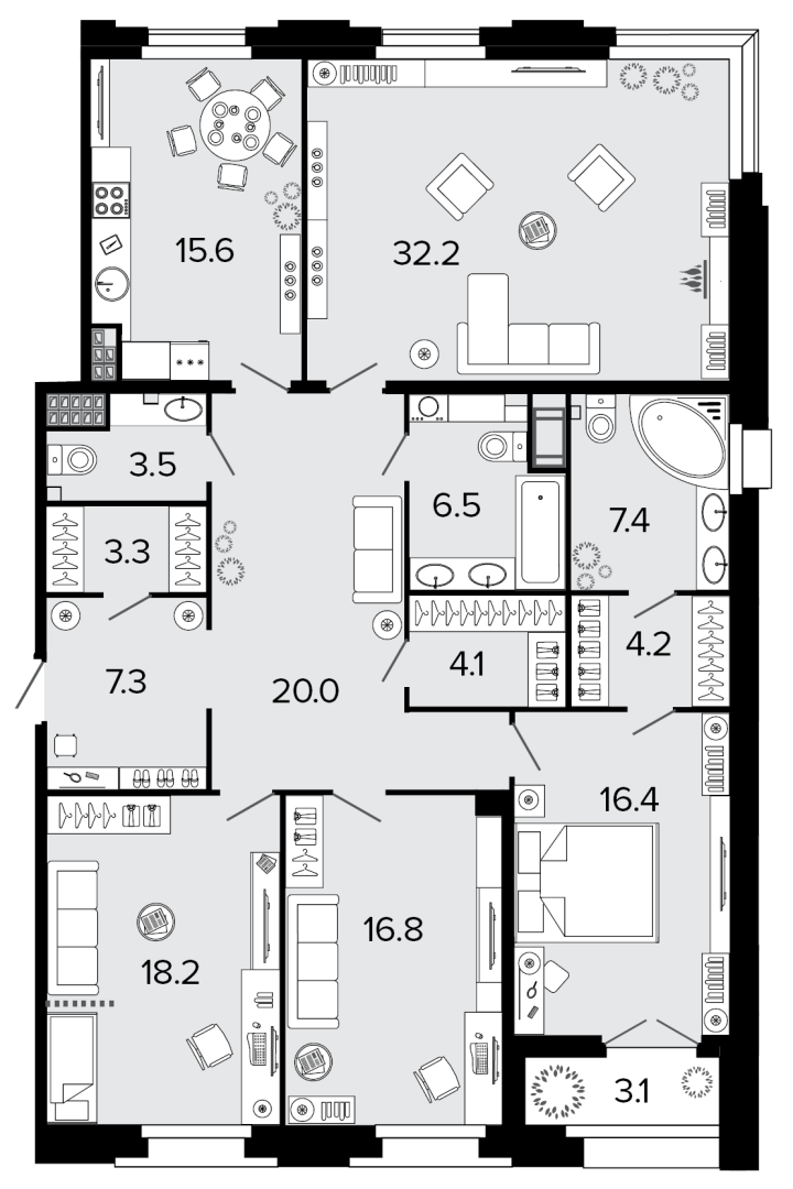 4-комнатная 155.2 м²
