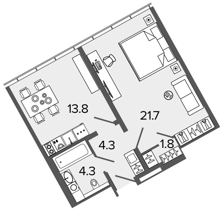 1-комнатная 45.9 м², 16 этаж, 12 000 000 руб.