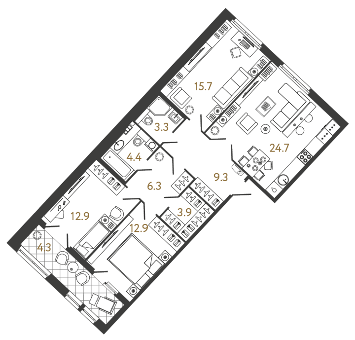 3-комнатная 93.4 м², 4 этаж, 40 262 723 руб.
