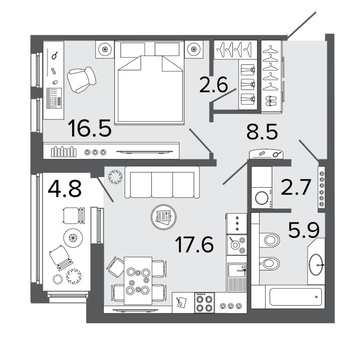 1-комнатная 53.8 м², 3 этаж, 17 645 000 руб.