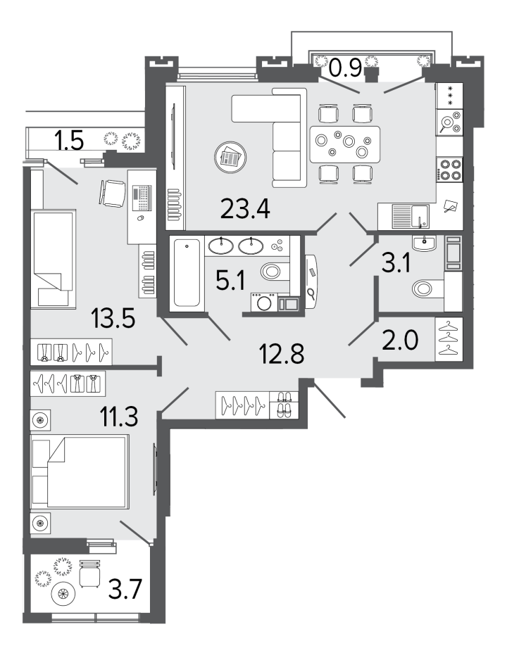 2-комнатная 71.2 м², 7 этаж, 26 000 000 руб.