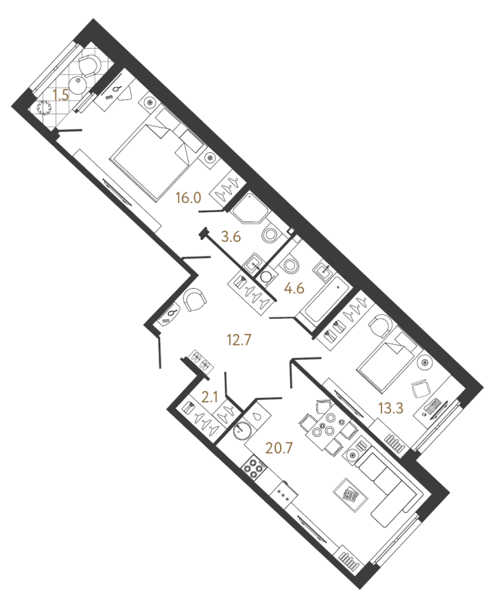 2-комнатная 73 м², 3 этаж, 32 118 365 руб.