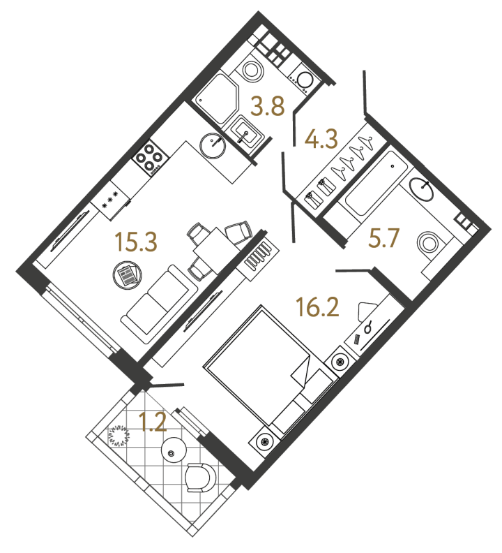 1-комнатная 45.3 м², 4 этаж, 21 685 115 руб.
