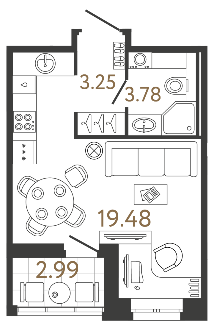 Студия 26.51 м², 2 этаж