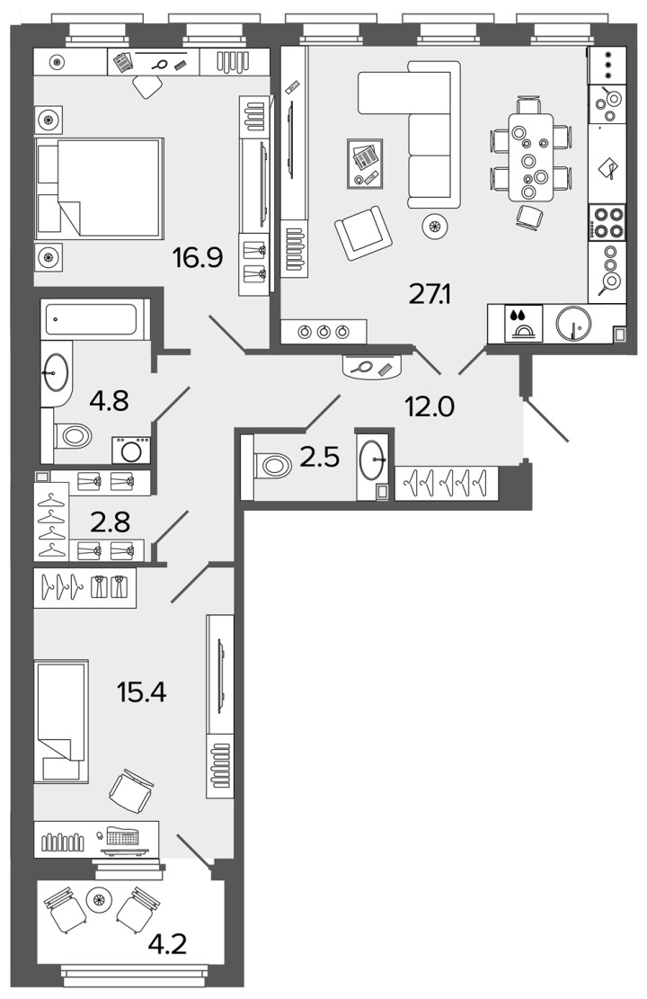 2-комнатная 81.5 м², 3 этаж, 23 700 000 руб.