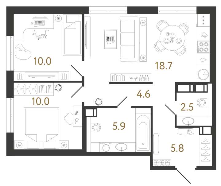 2-комнатная 57.5 м², 8 этаж, 15 629 742 руб.