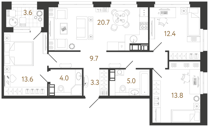 3-комнатная 82.5 м², 8 этаж, 27 889 265 руб.