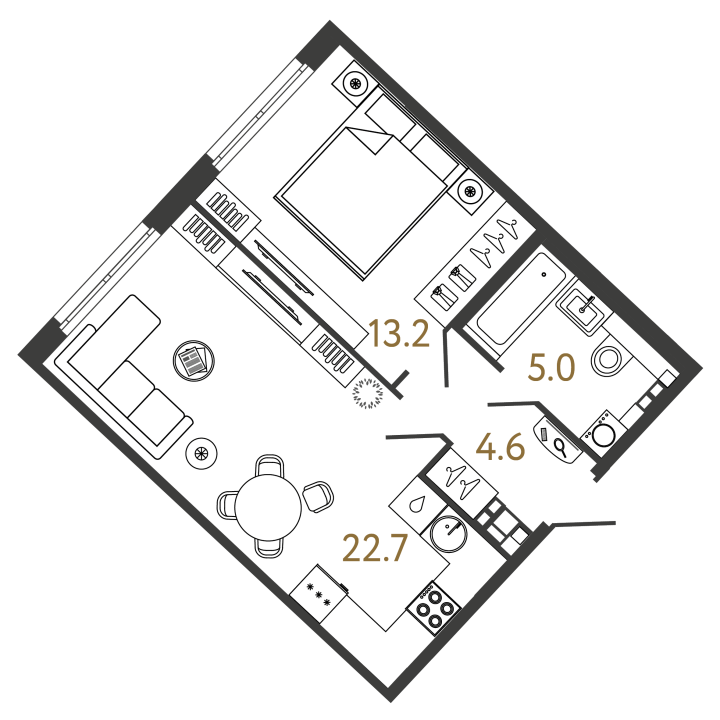 1-комнатная 45.5 м², 4 этаж, 23 259 636 руб.