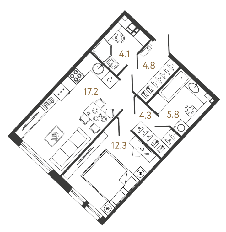 1-комнатная 48.5 м², 3 этаж, 23 250 000 руб.