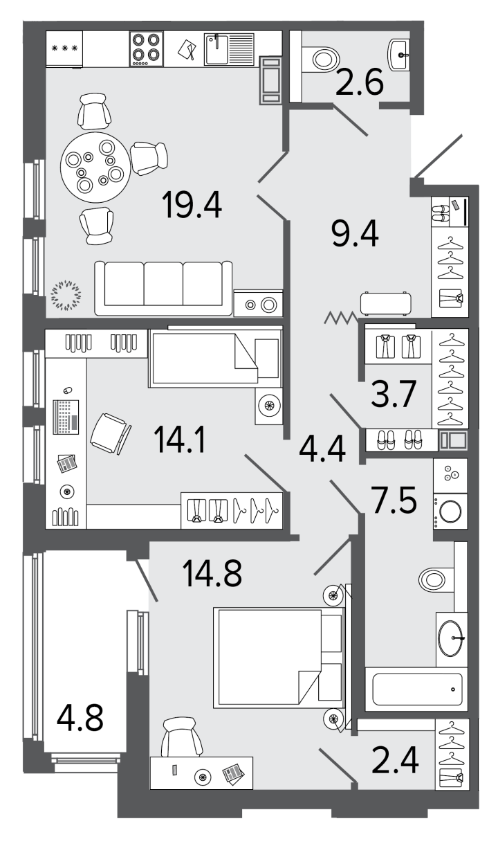 2-комнатная 78.3 м², 6 этаж, 27 477 157 руб.