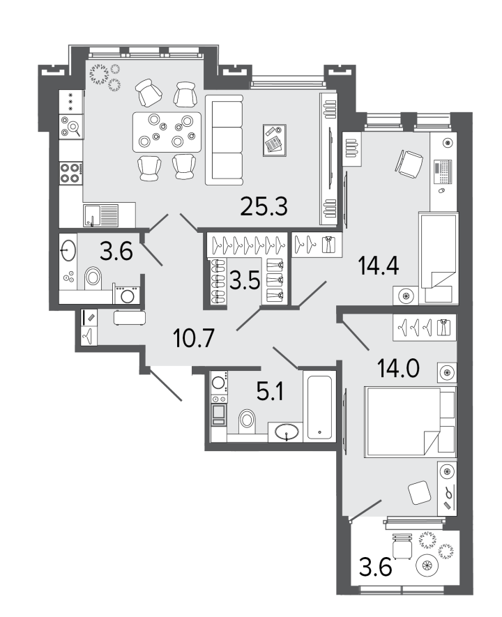 2-комнатная 76.6 м², 3 этаж, 22 700 000 руб.