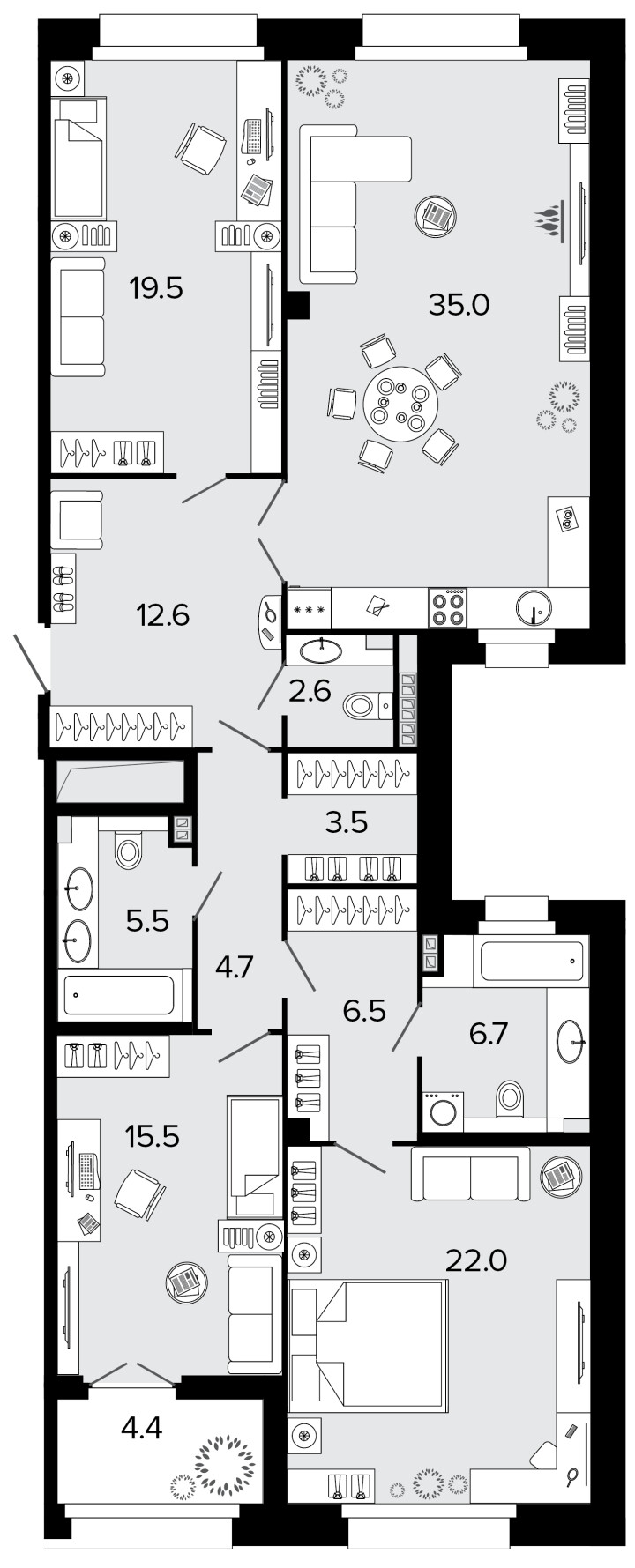 3-комнатная 133.7 м²