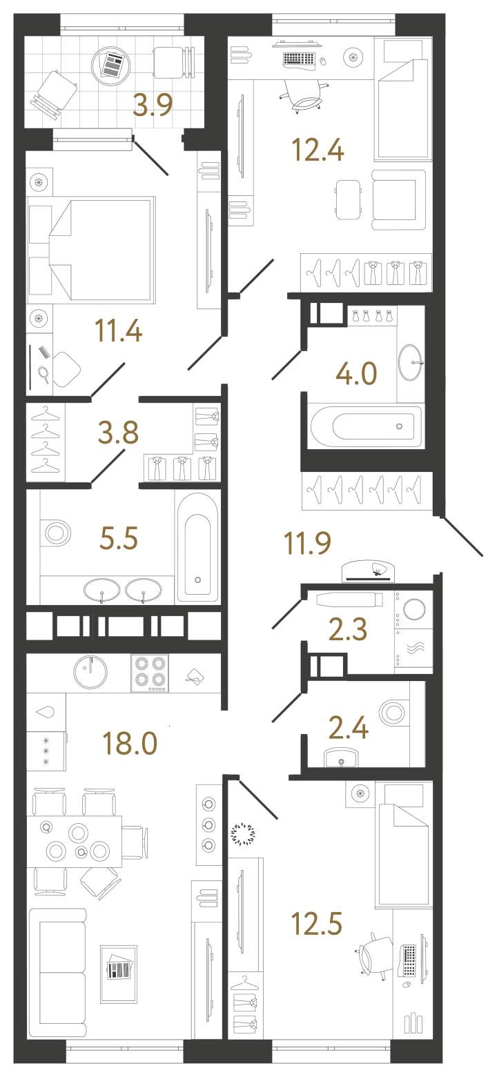 3-комнатная 84.2 м², 6 этаж, 22 228 926 руб.