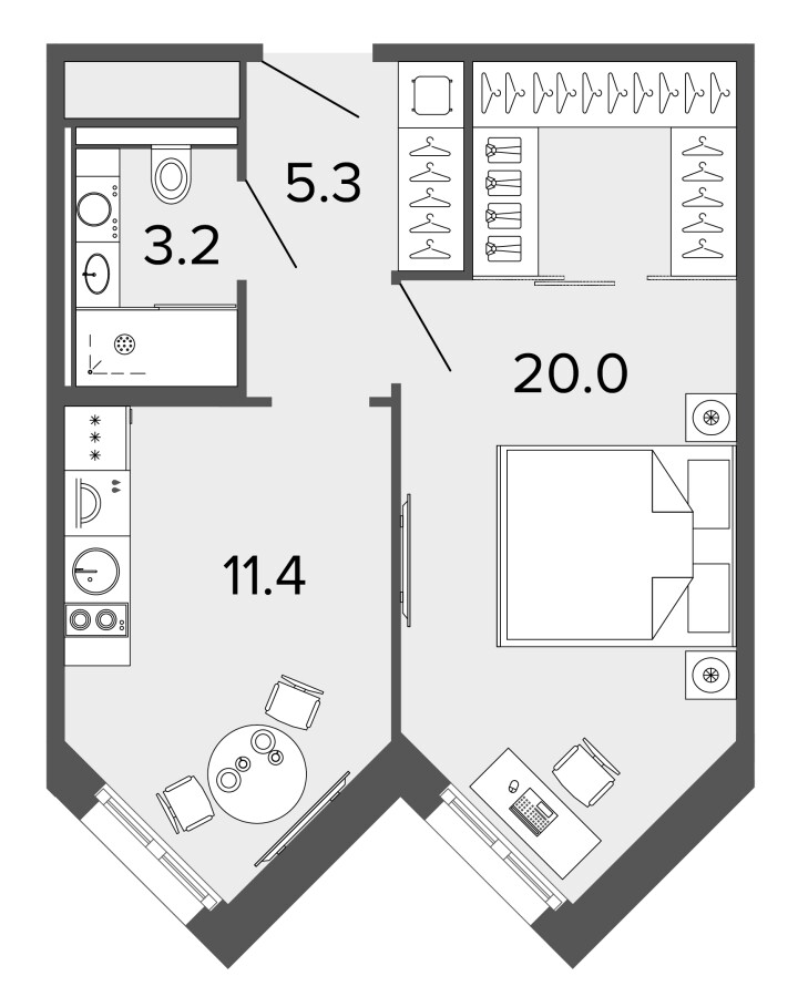 1-комнатная 40.4 м², 8 этаж, 9 900 000 руб.