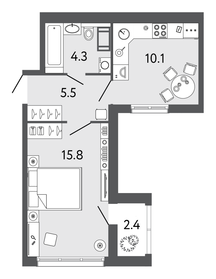 1-комнатная 35.7 м², 22 этаж, 9 542 453 руб.