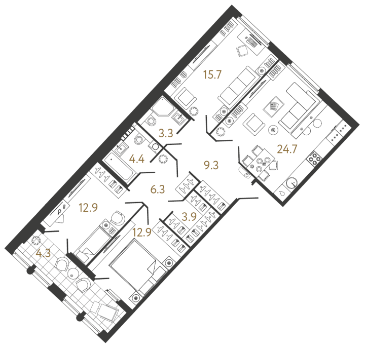 3-комнатная 93.4 м², 6 этаж, 41 873 144 руб.