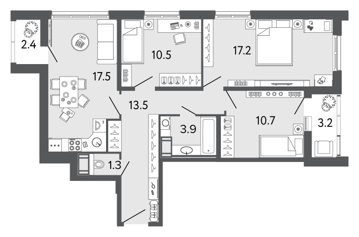 3-комнатная 74.6 м², 9 этаж, 16 365 195 руб.