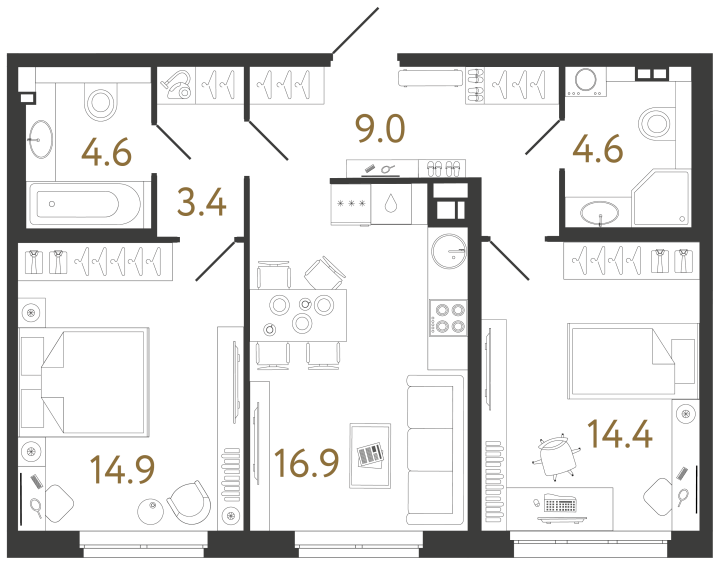 2-комнатная 67.8 м², 2 этаж, 34 232 000 руб.