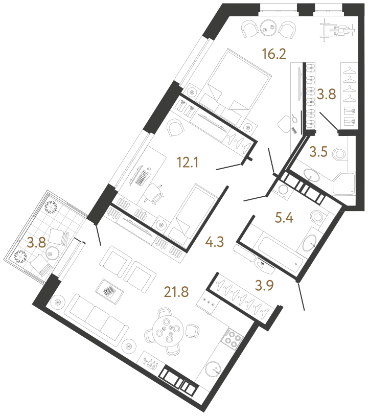 2-комнатная 71 м², 8 этаж, 24 738 885 руб.