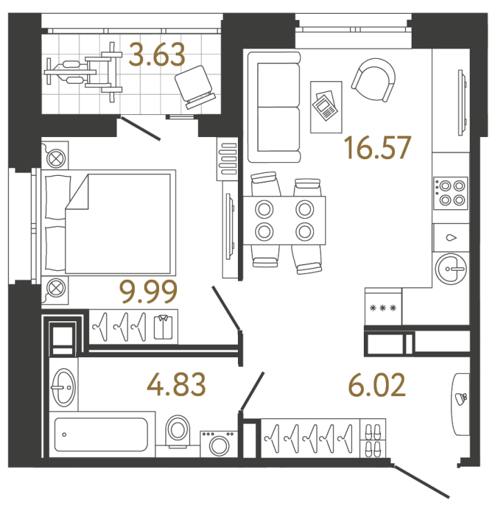 1-комнатная 37.41 м², 17 этаж