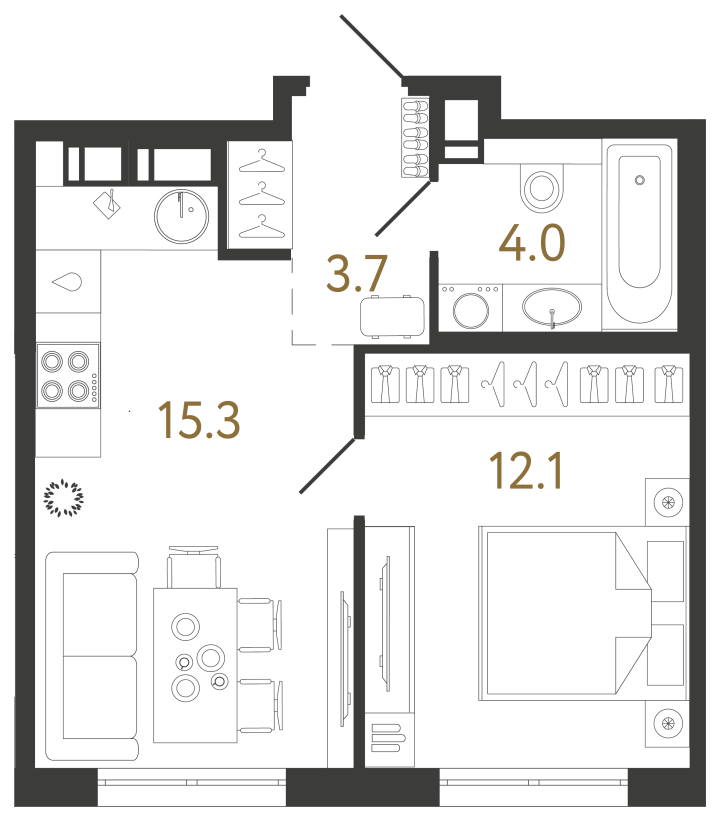 1-комнатная 35.1 м², 13 этаж, 11 070 400 руб.