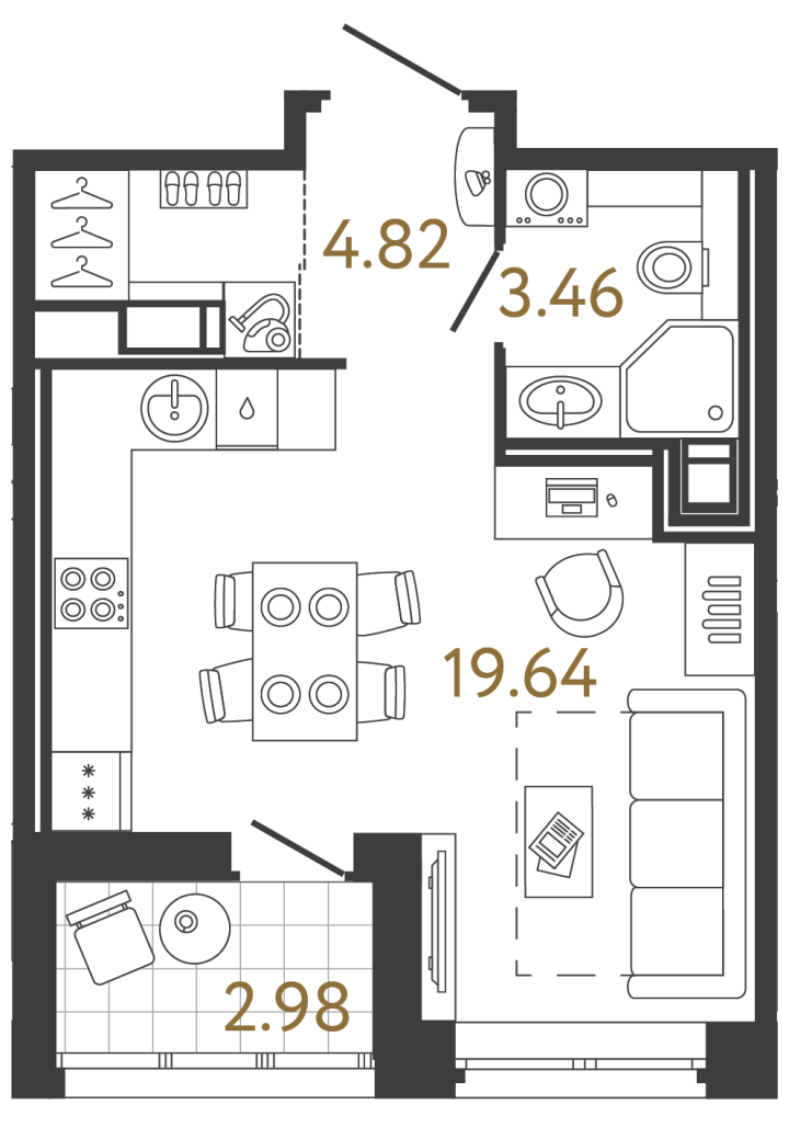 Студия 27.92 м², 17 этаж
