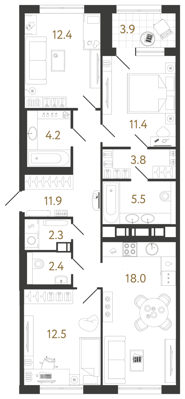 3-комнатная 84.4 м², 3 этаж, 21 201 575 руб.