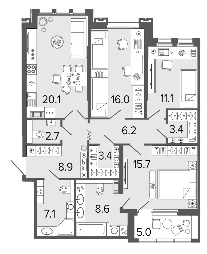 3-комнатная 103.2 м², 5 этаж, 31 905 590 руб.