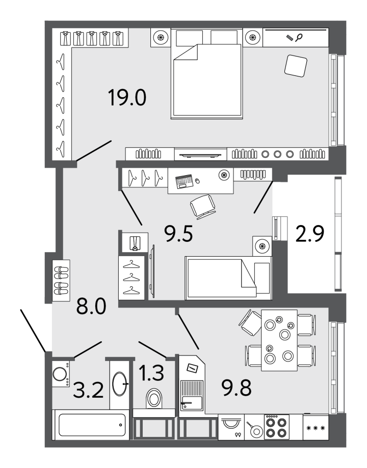 2-комнатная 50.8 м², 21 этаж, 12 606 596 руб.