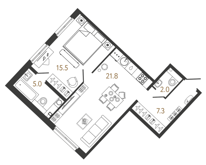 1-комнатная 51.6 м², 3 этаж, 24 081 542 руб.