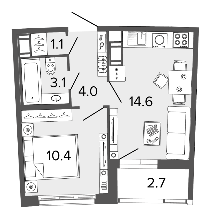 1-комнатная 32.5 м², 6 этаж, 8 300 000 руб.