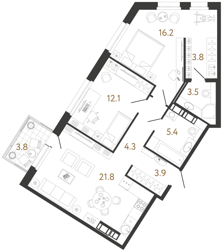 2-комнатная 71 м², 12 этаж, 24 738 885 руб.