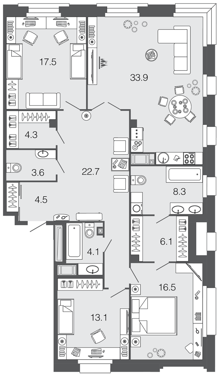 3-комнатная 135 м²
