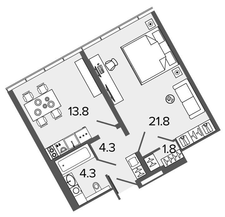 1-комнатная 46 м², 16 этаж, 12 000 000 руб.