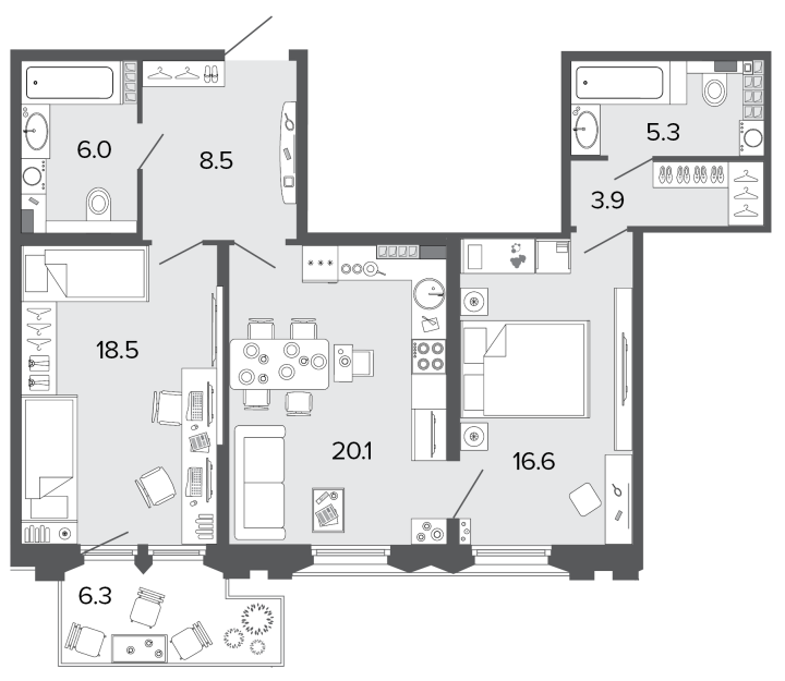 2-комнатная 78.7 м²