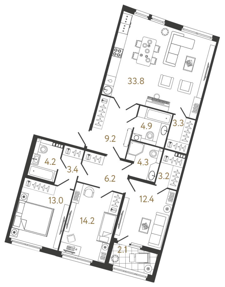 3-комнатная 112.1 м², 5 этаж, 51 876 912 руб.
