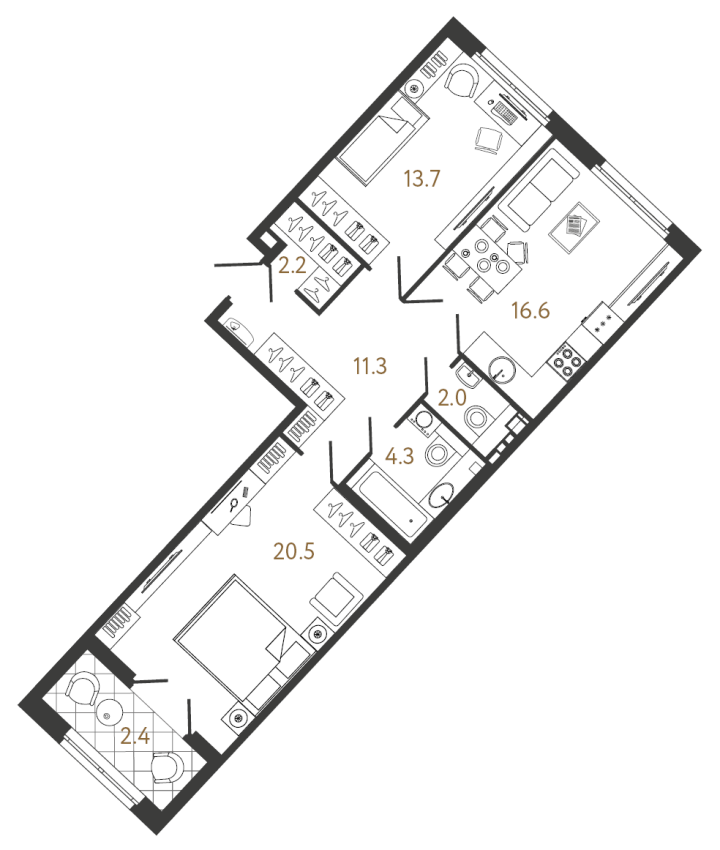 2-комнатная 70.6 м², 3 этаж, 29 844 293 руб.