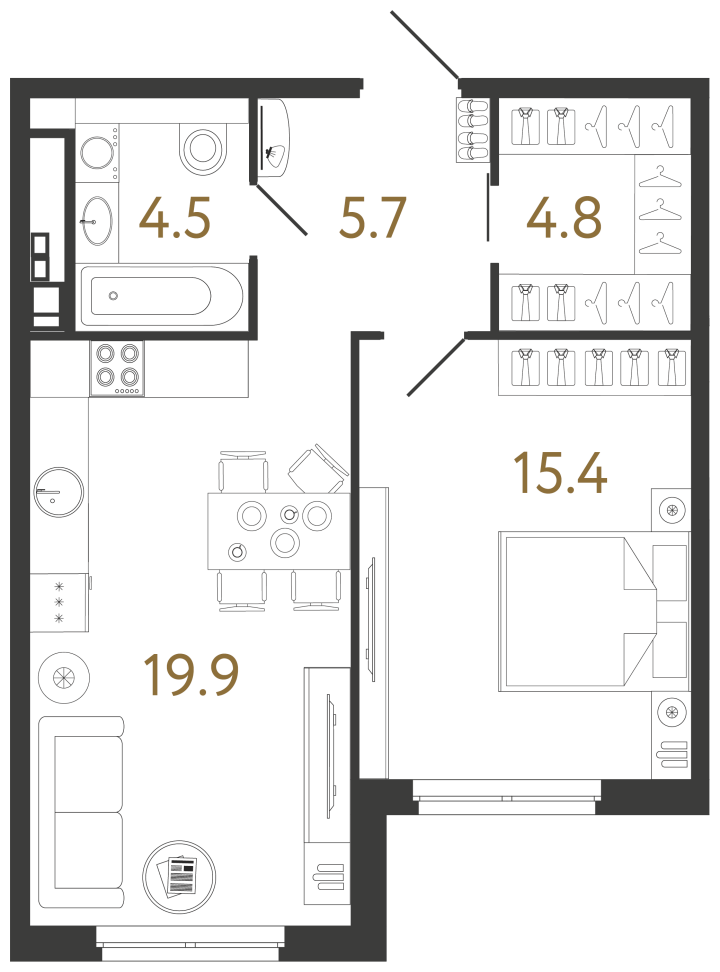 1-комнатная 50.3 м², 3 этаж