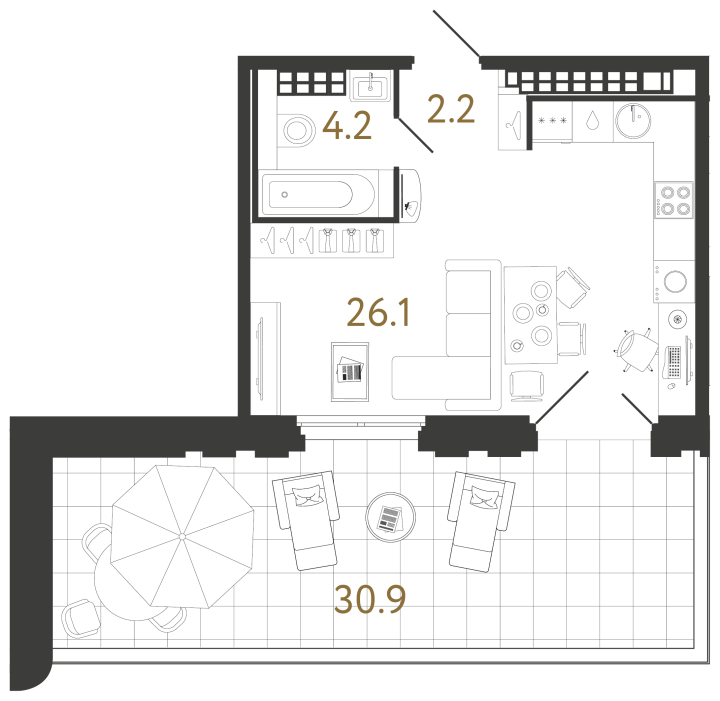 Студия 32.5 м², 9 этаж, 39 000 000 руб.