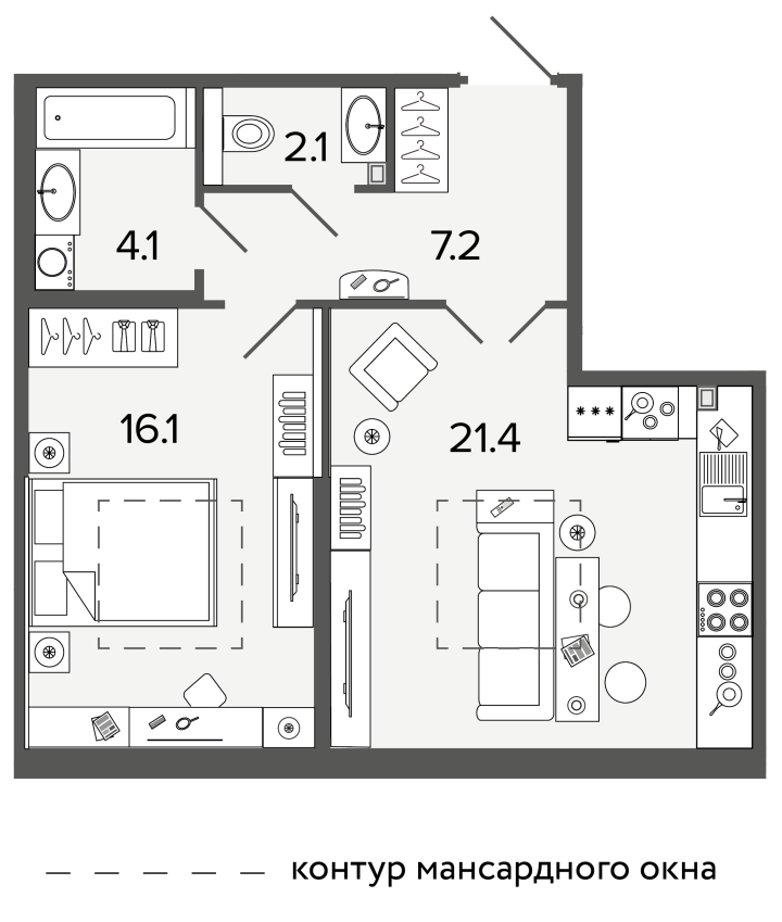 1-комнатная 50.9 м², 4 этаж, 22 081 953 руб.