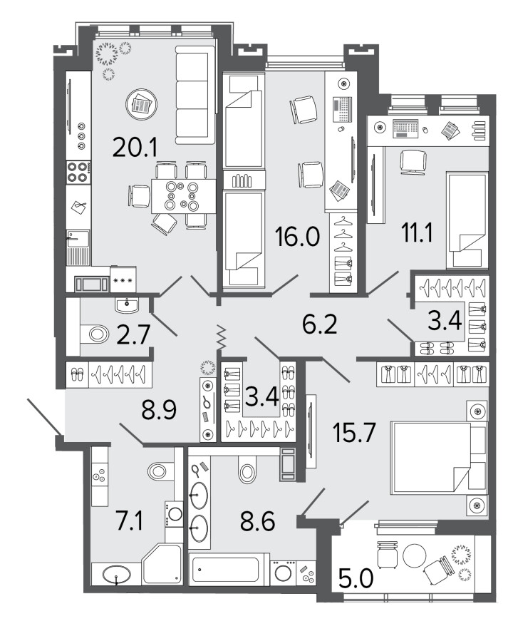 3-комнатная 103.2 м², 6 этаж, 32 683 955 руб.