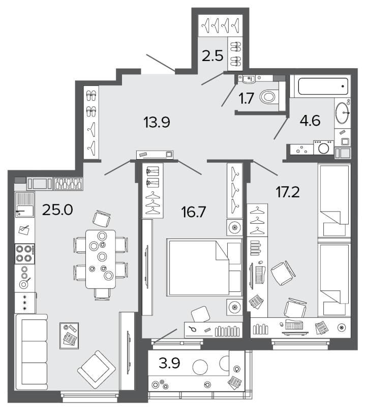 2-комнатная 81.6 м²