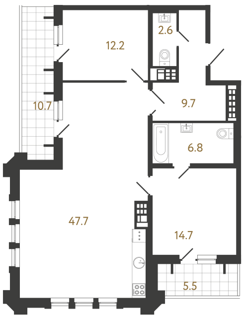 Двухкомнатная квартира №68 в ЖК Коллекционер - 93.7 м²  - №2